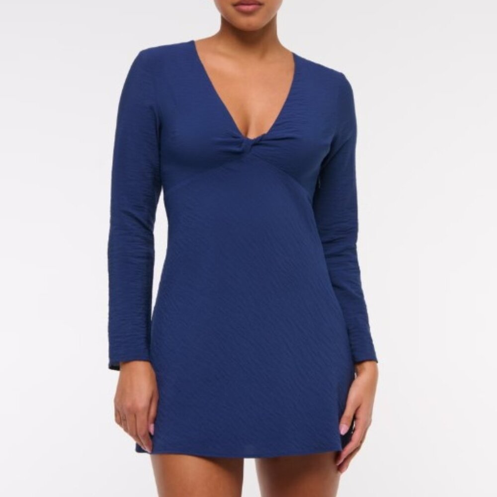 Abercrombie & Fitch Dress Womens MT Navy Long-Sleeve Twist Mini Dress Side Zip